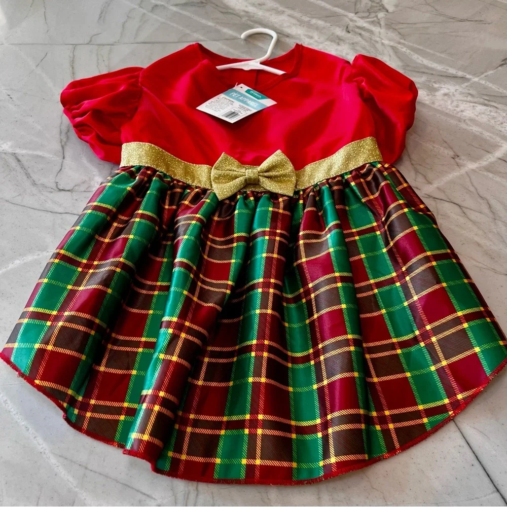 FRISCO Christmas Dog Dress XL Red Green Plaid Gold Bow Holiday NWT 25 - 45 lbs
